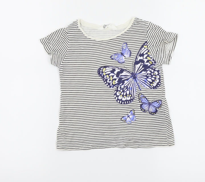 H&M Girls White Striped  Basic T-Shirt Size 4-5 Years