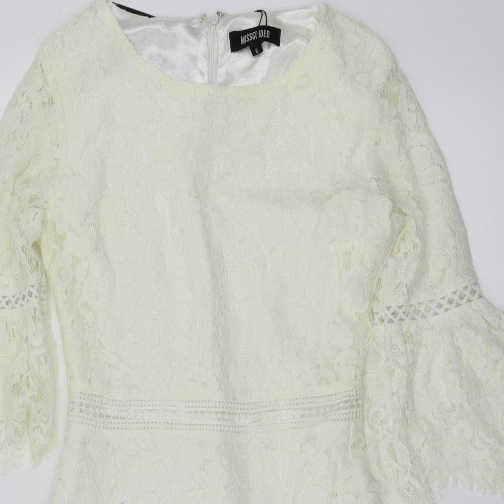 Missguided Womens Ivory Floral  A-Line  Size 6