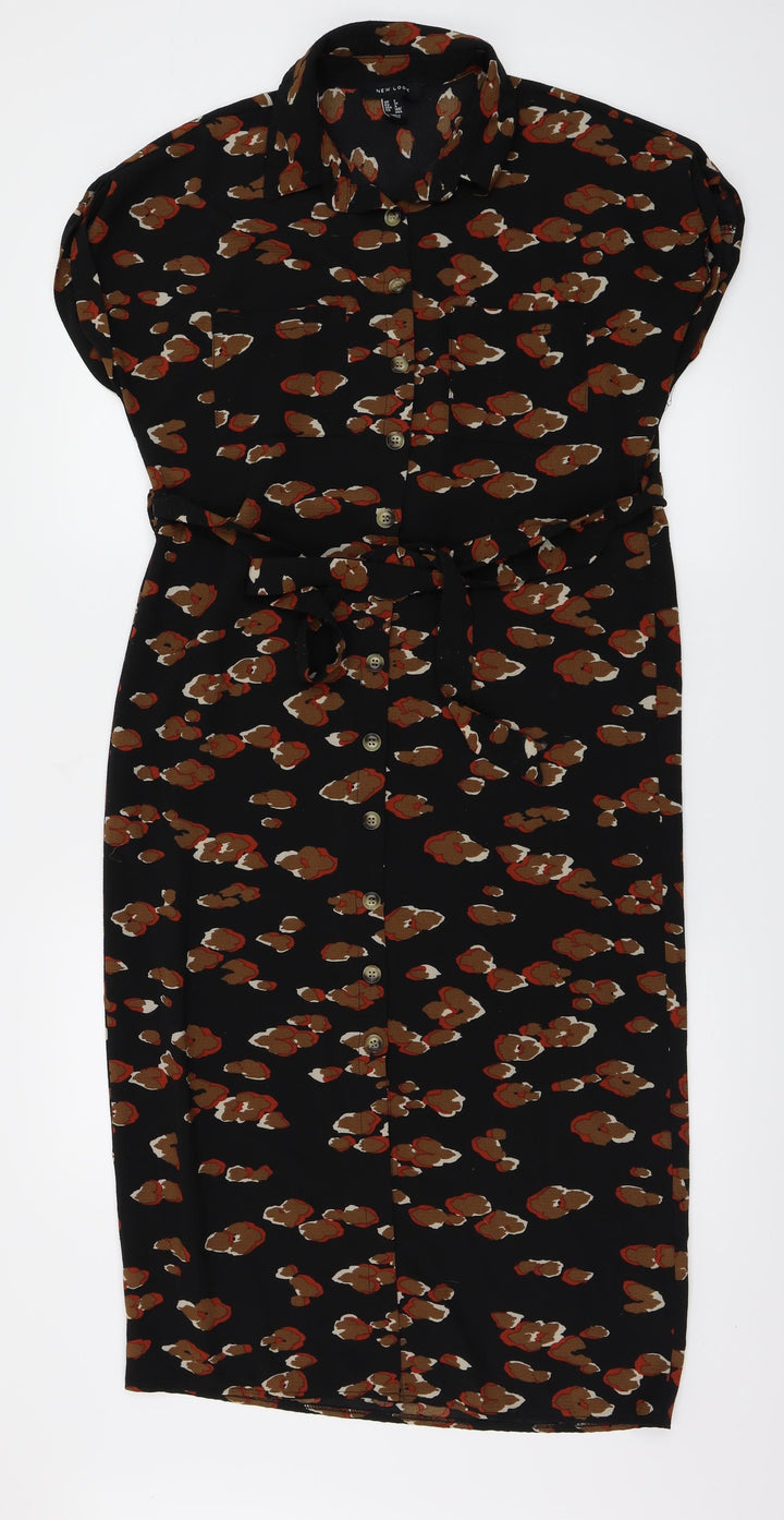 New Look Womens Black Animal Print  A-Line  Size 8