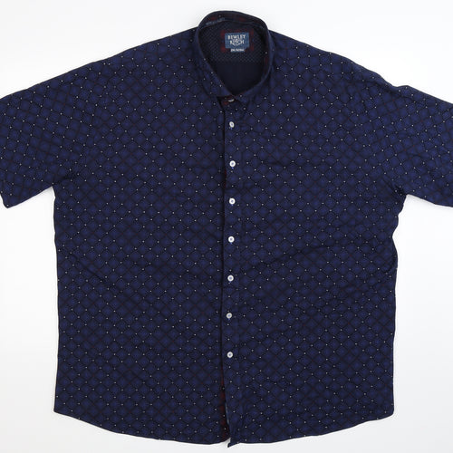 Bewley & Ritch Mens Blue Geometric   Dress Shirt Size 2XL