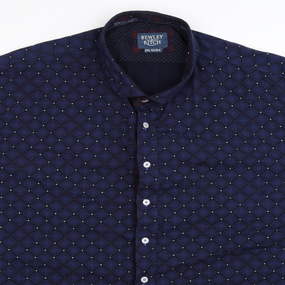 Bewley & Ritch Mens Blue Geometric   Dress Shirt Size 2XL
