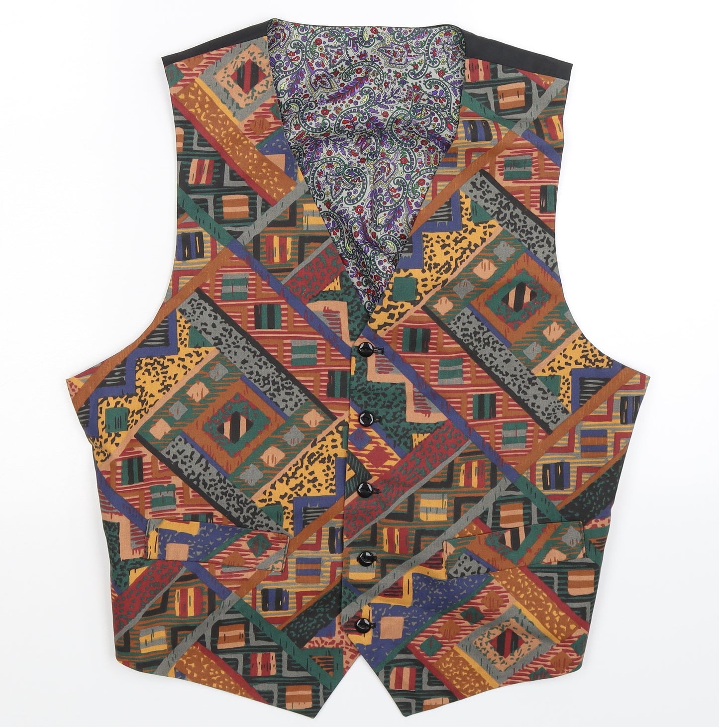 Preworn Mens Multicoloured Geometric  Jacket Suit Waistcoat Size 40