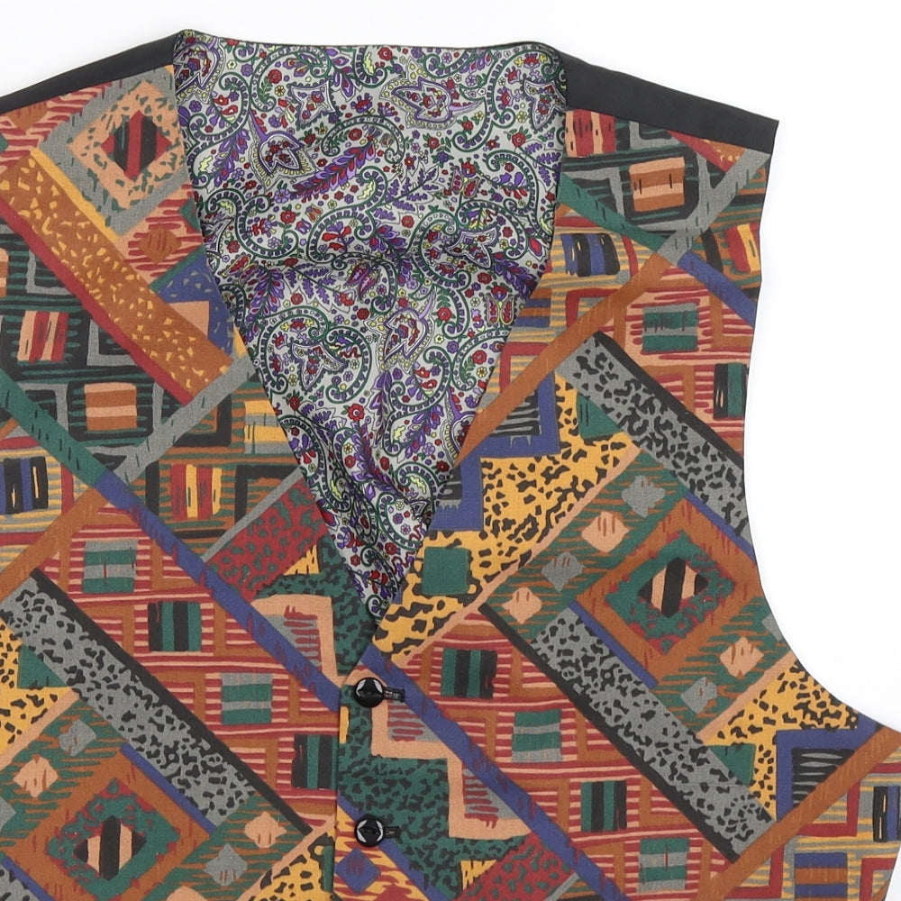 Preworn Mens Multicoloured Geometric  Jacket Suit Waistcoat Size 40