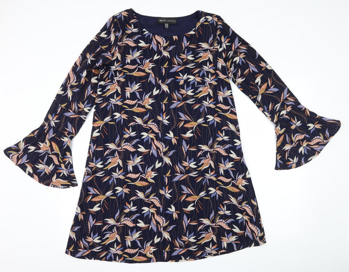 Mela London Womens Blue Floral A-Line Size 8