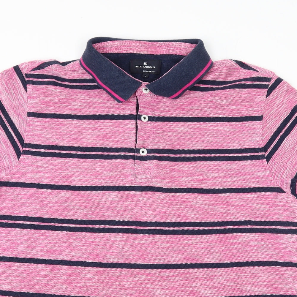 Blue Harbour Mens Pink Striped   Polo Size L