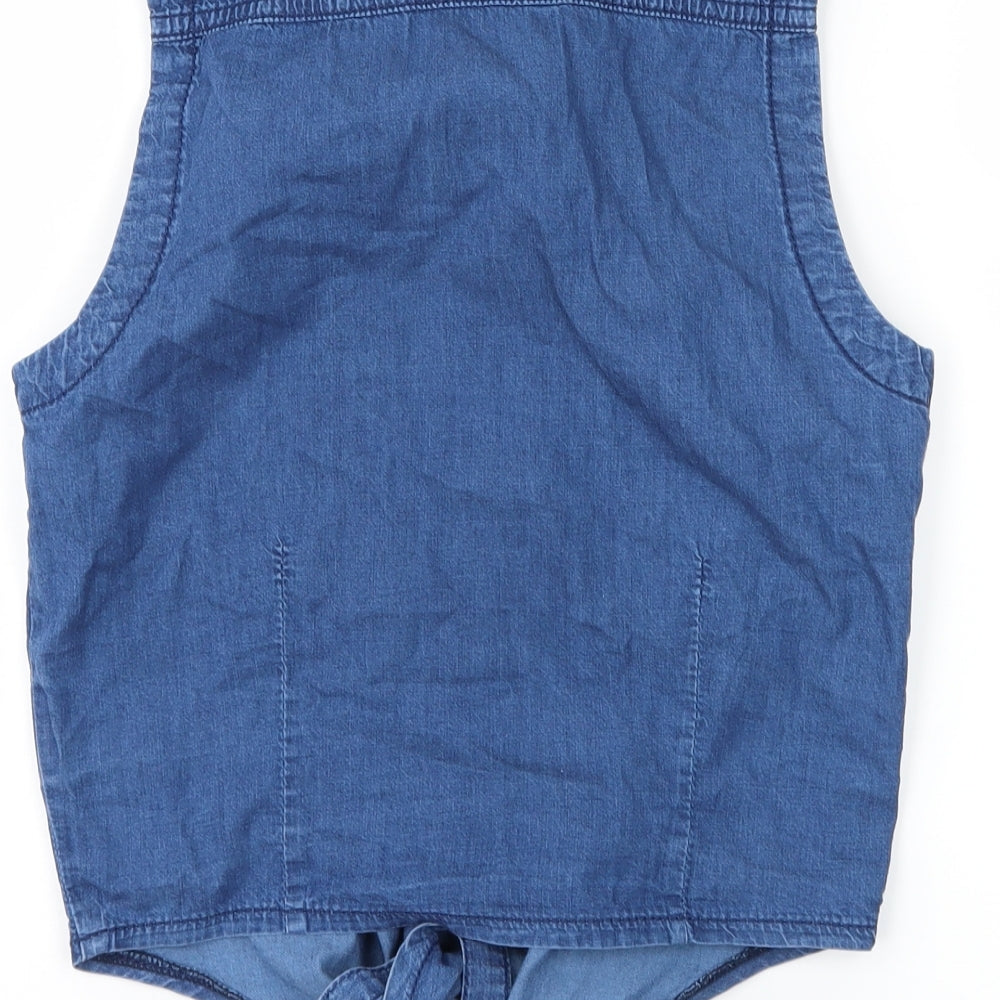 Topshop Womens Black  Denim Basic Button-Up Size 6  - Tie Front