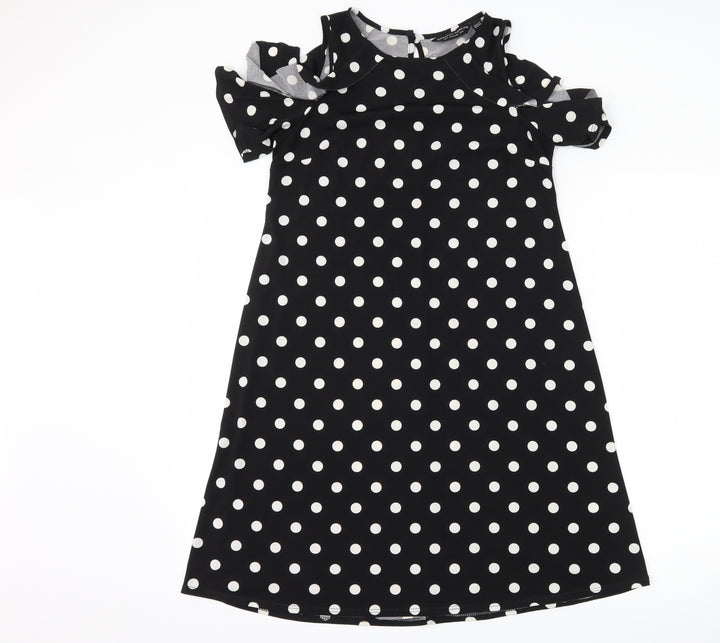 Dorothy Perkins Womens Black Polka Dot A-Line Size 8 - Cut Out Shoulder