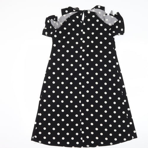 Dorothy Perkins Womens Black Polka Dot  A-Line  Size 8  - Cut Out Shoulder