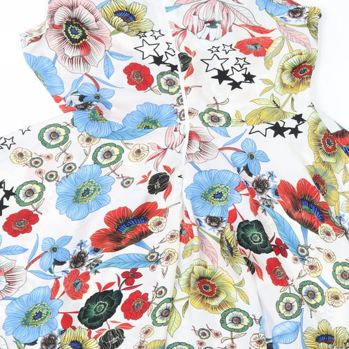 voyelles Womens White Floral  Skater Dress  Size M