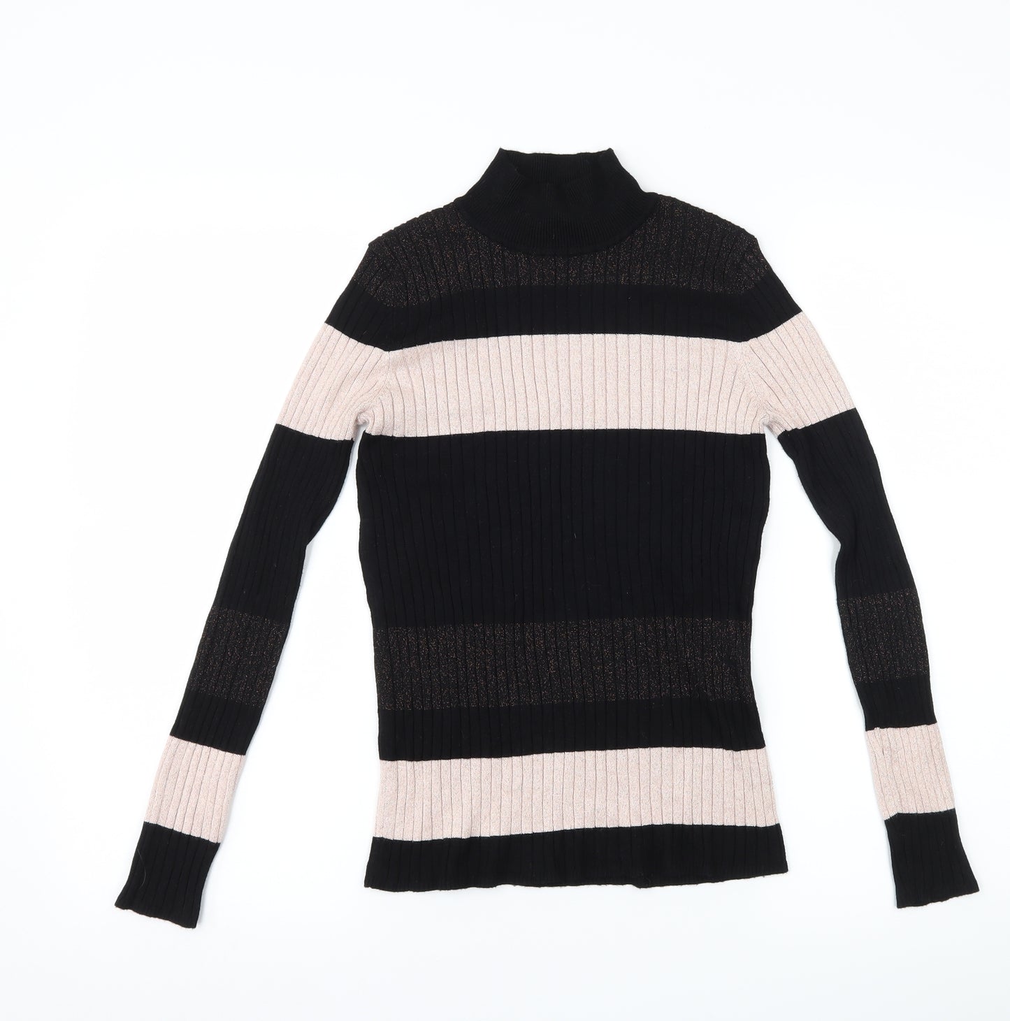 TU Womens Black Striped  Basic T-Shirt Size 10