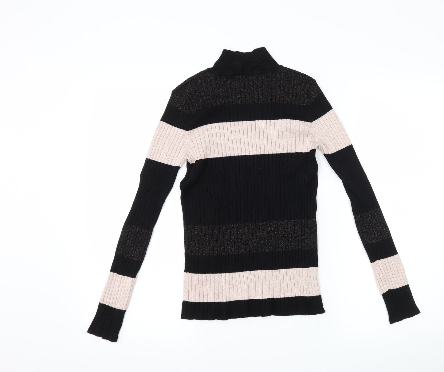 TU Womens Black Striped  Basic T-Shirt Size 10