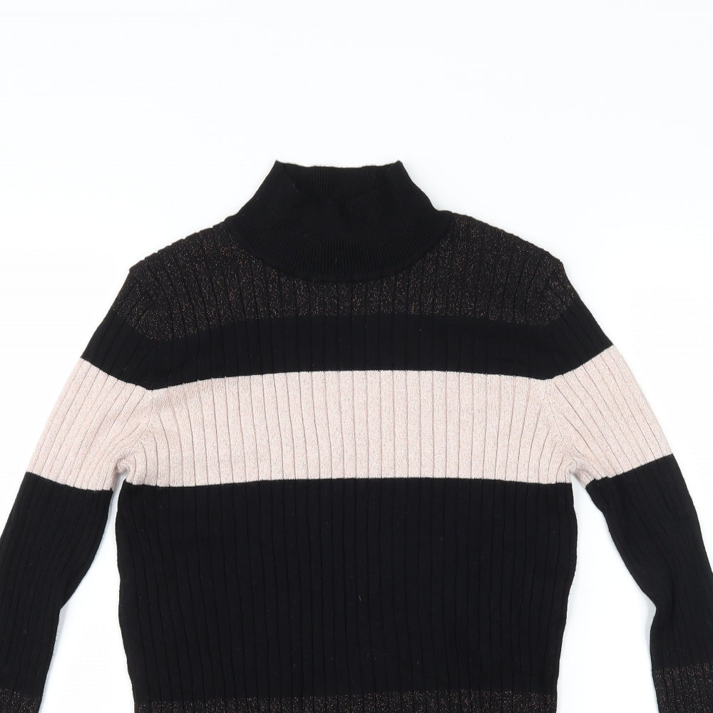 TU Womens Black Striped  Basic T-Shirt Size 10
