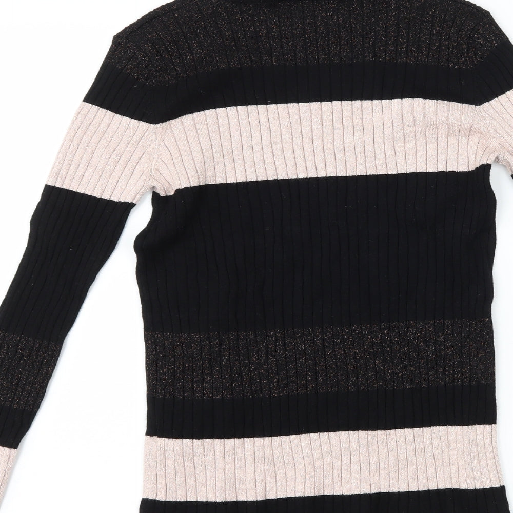 TU Womens Black Striped  Basic T-Shirt Size 10