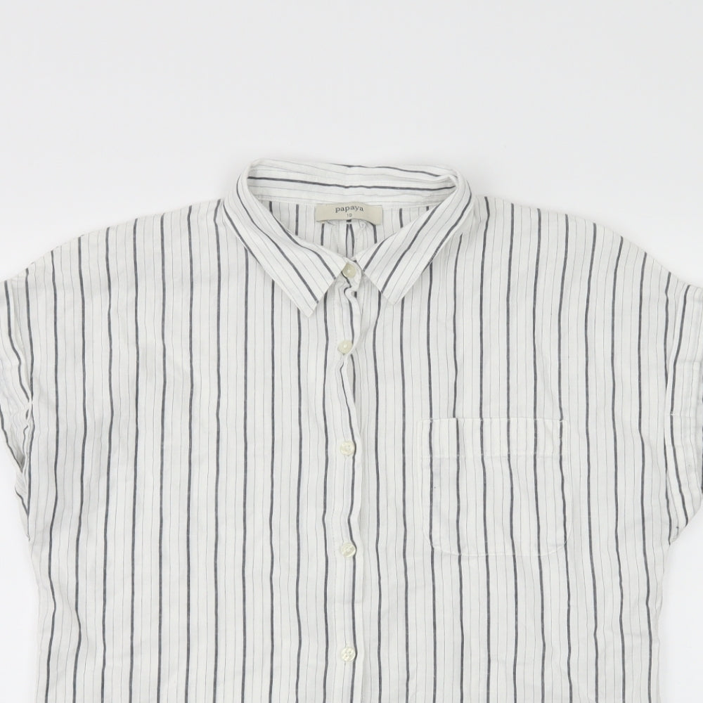 Papaya Womens White Striped  Basic Button-Up Size 10