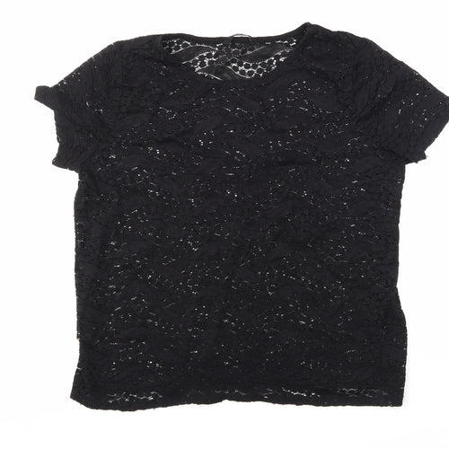 George Womens Black Geometric  Basic Blouse Size 14
