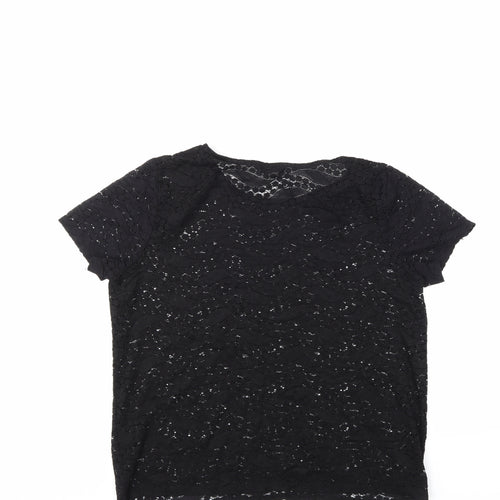 George Womens Black Geometric  Basic Blouse Size 14