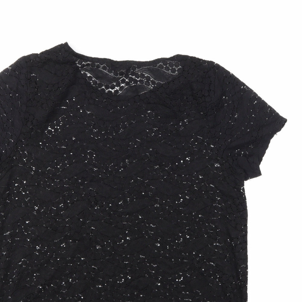 George Womens Black Geometric  Basic Blouse Size 14