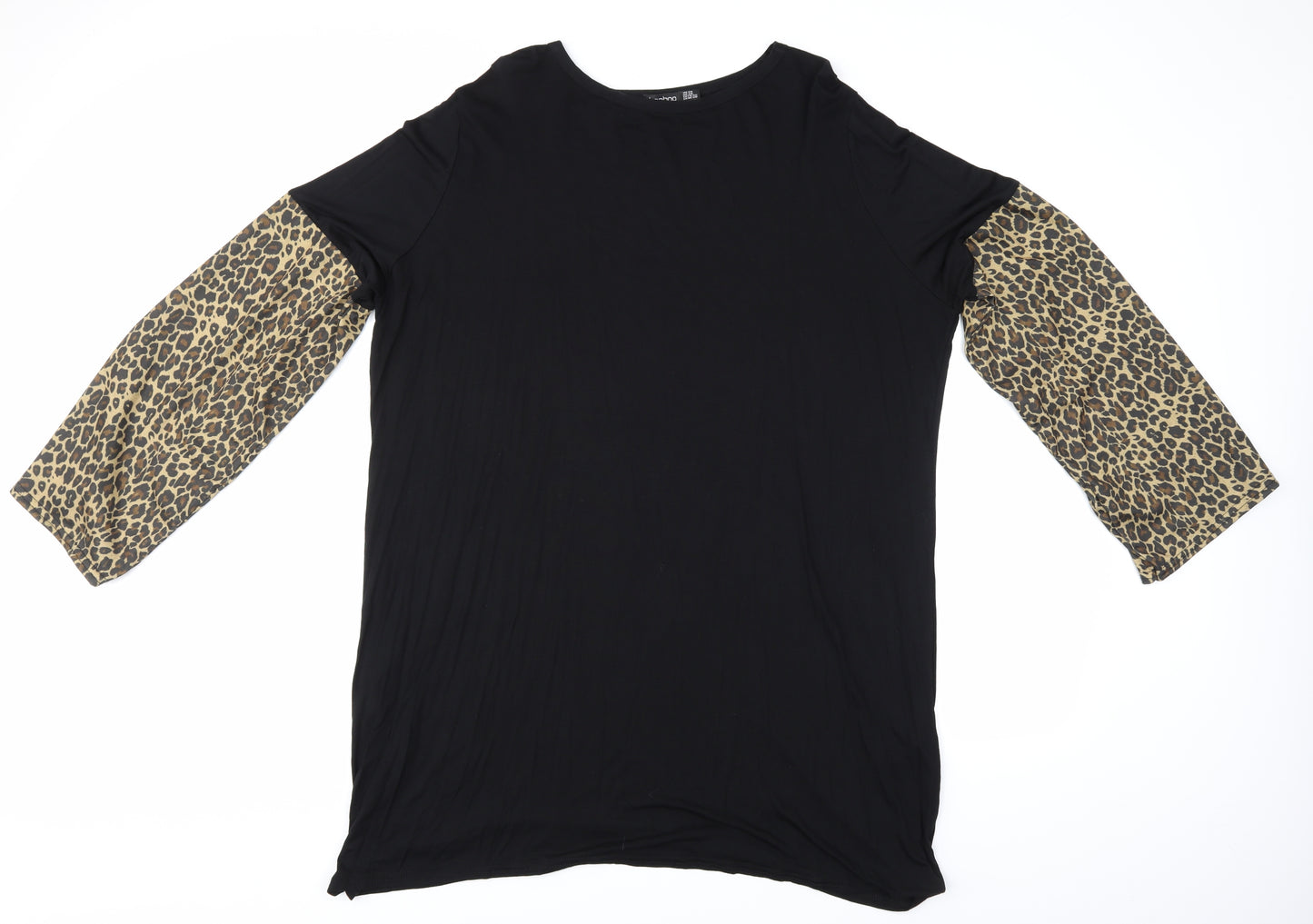 Boohoo Womens Black Animal Print  Tunic Blouse Size 24