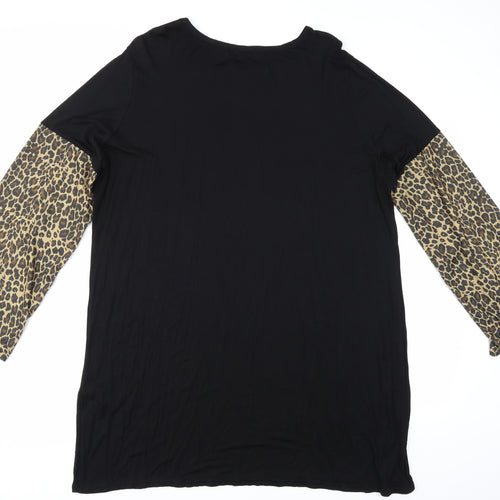 Boohoo Womens Black Animal Print  Tunic Blouse Size 24