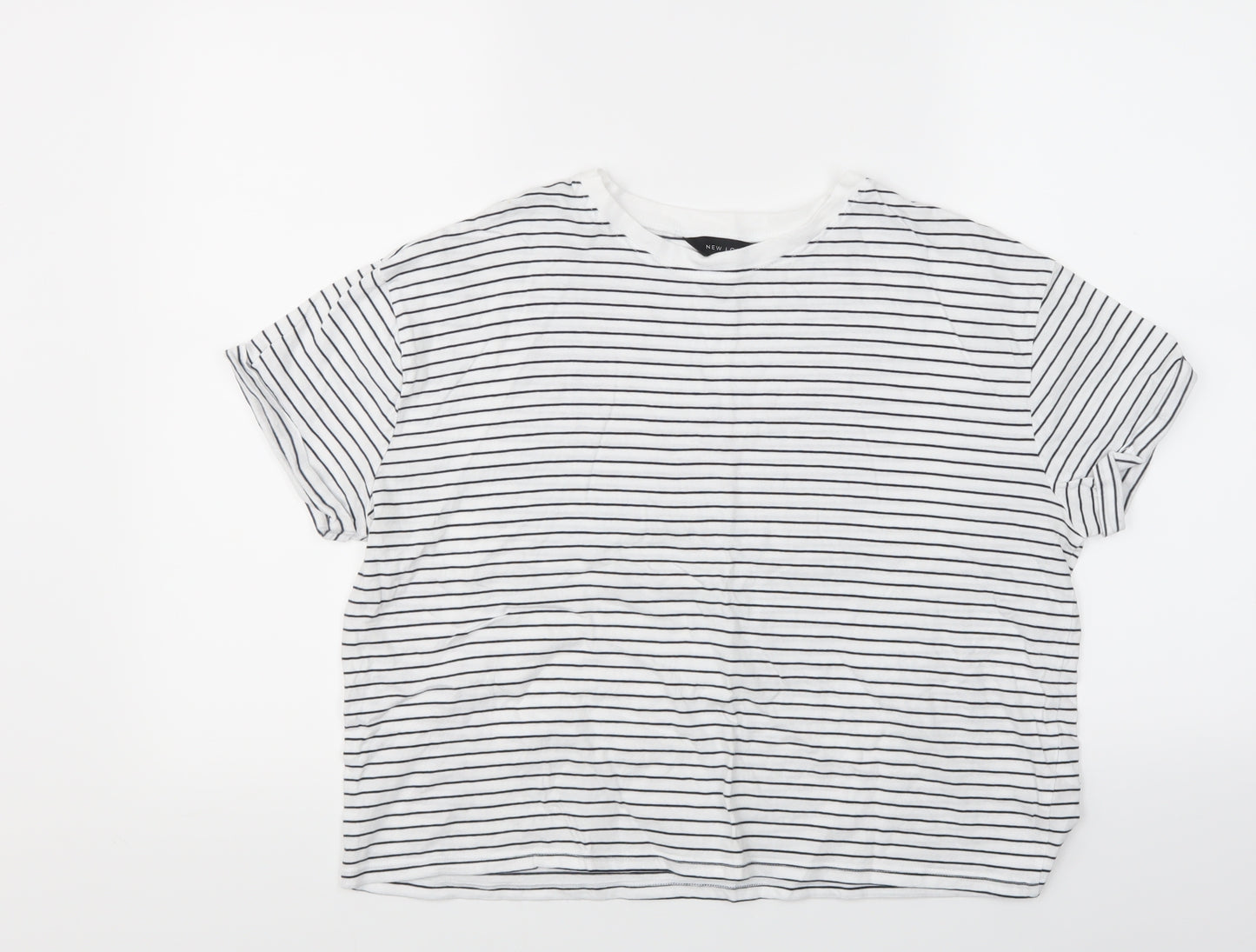 New Look Womens White Striped  Basic T-Shirt Size 12