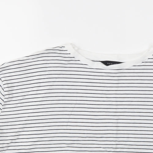 New Look Womens White Striped  Basic T-Shirt Size 12