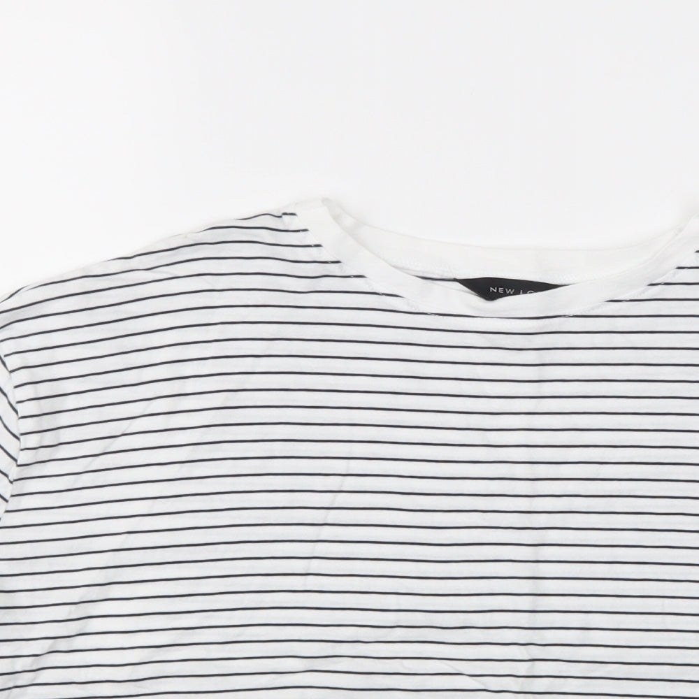 New Look Womens White Striped  Basic T-Shirt Size 12