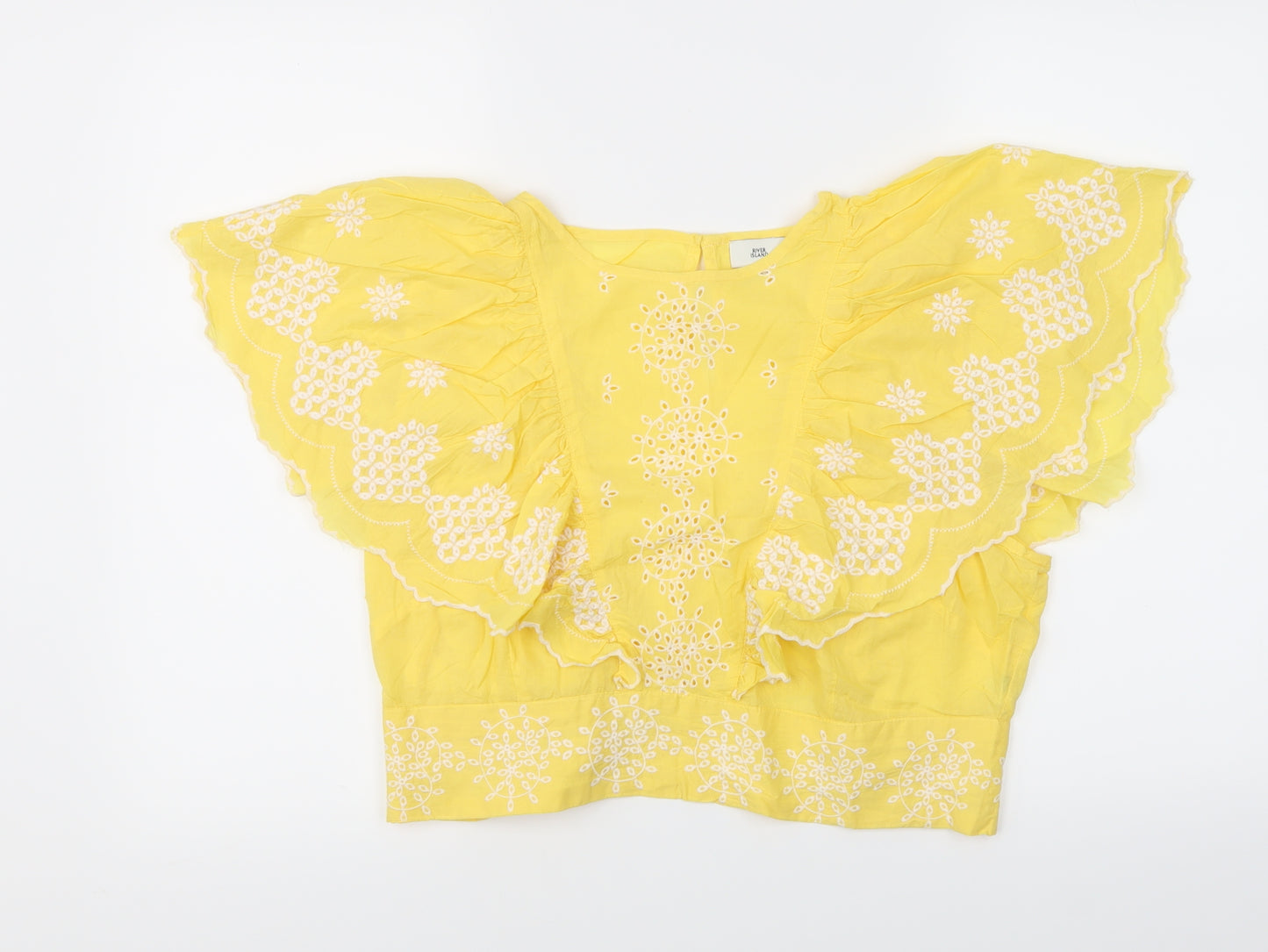 River Isalnd Womens Yellow Geometric  Wrap Blouse Size 16