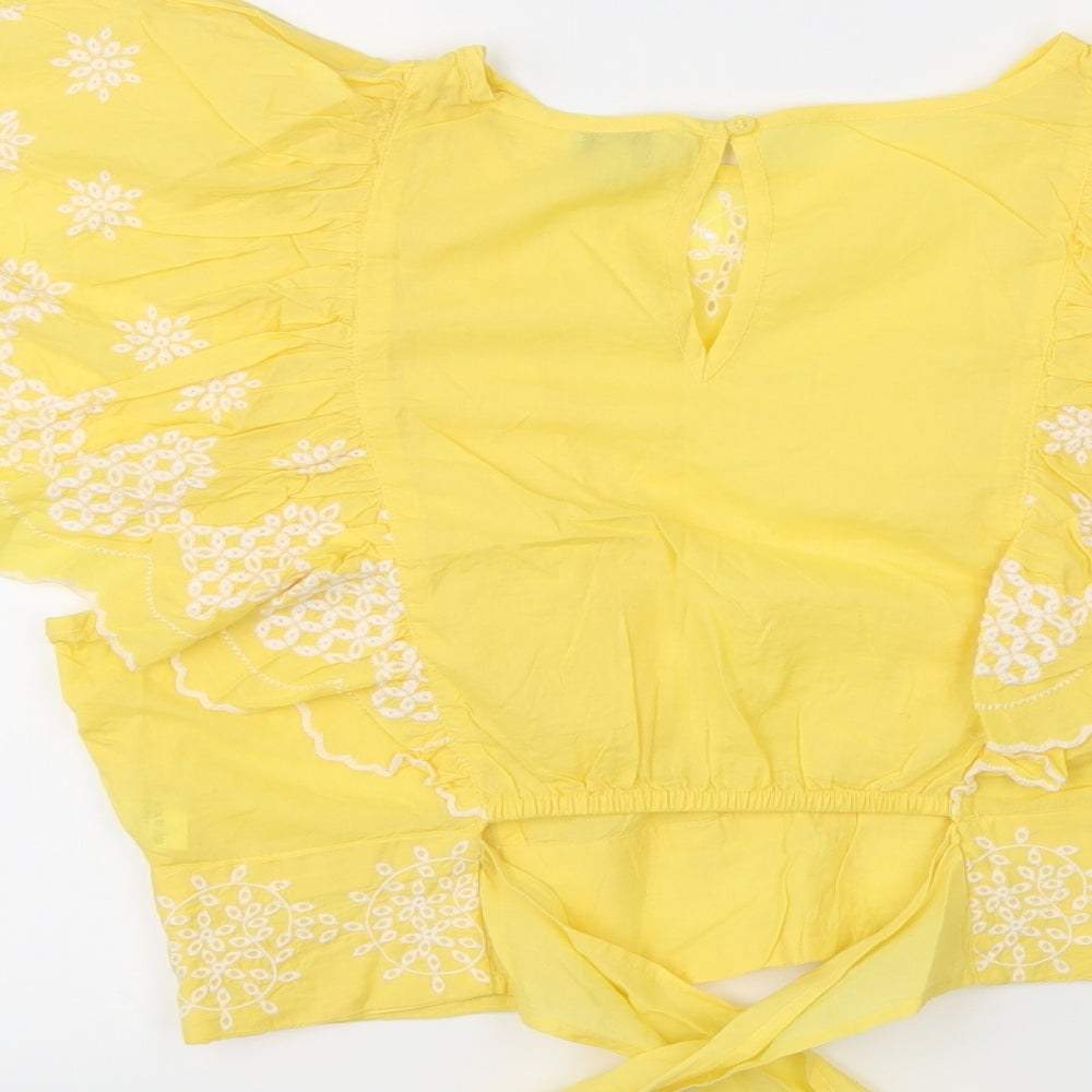 River Isalnd Womens Yellow Geometric  Wrap Blouse Size 16