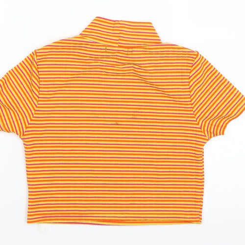 PRETTYLITTLETHING Womens Orange Striped  Cropped T-Shirt Size 8
