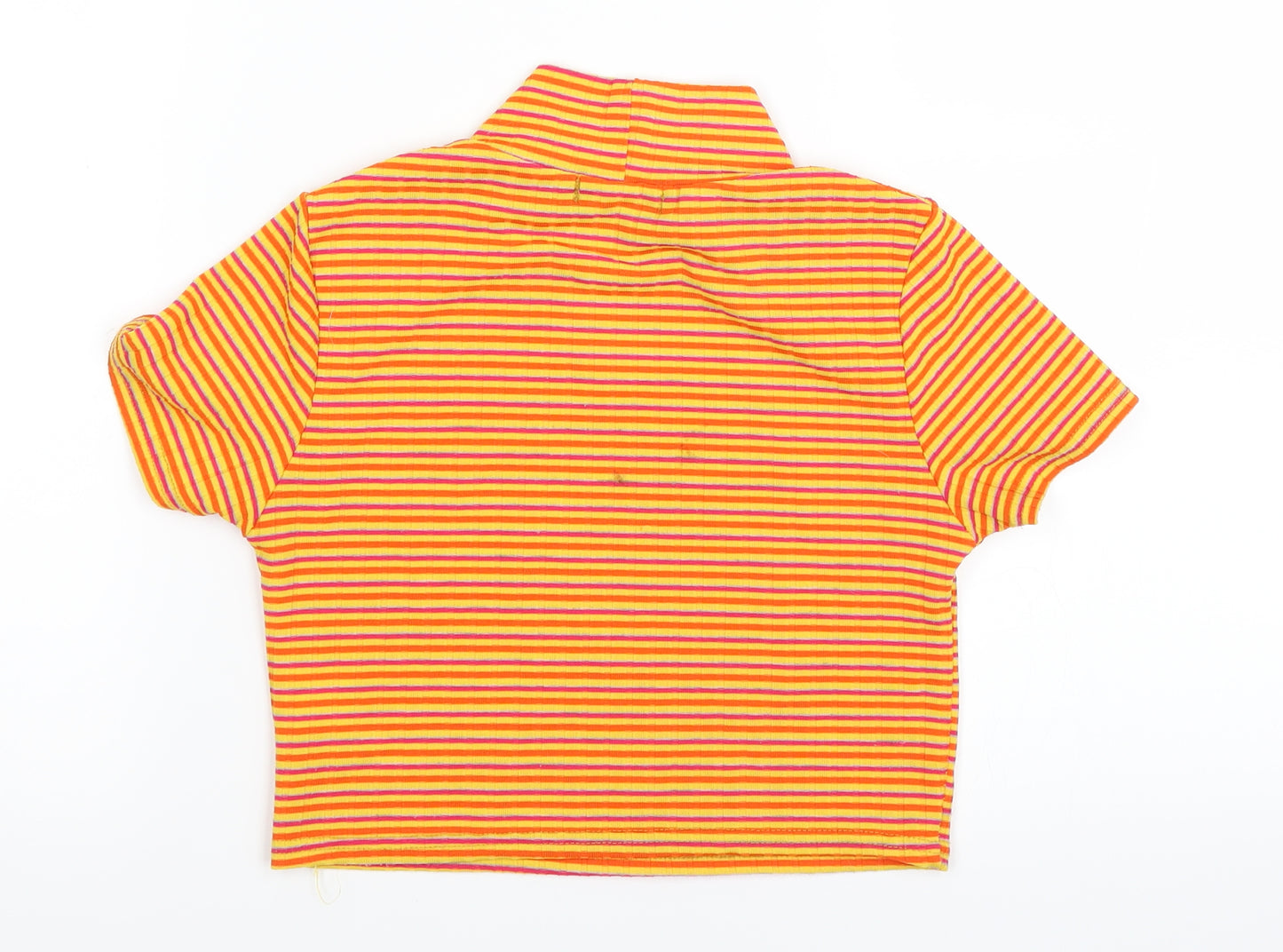 PRETTYLITTLETHING Womens Orange Striped  Cropped T-Shirt Size 8