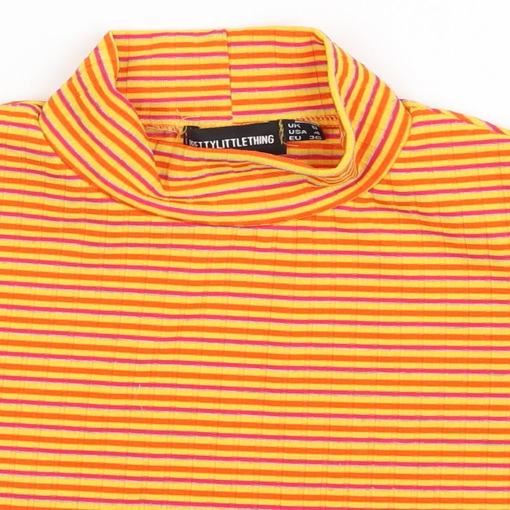 PRETTYLITTLETHING Womens Orange Striped  Cropped T-Shirt Size 8