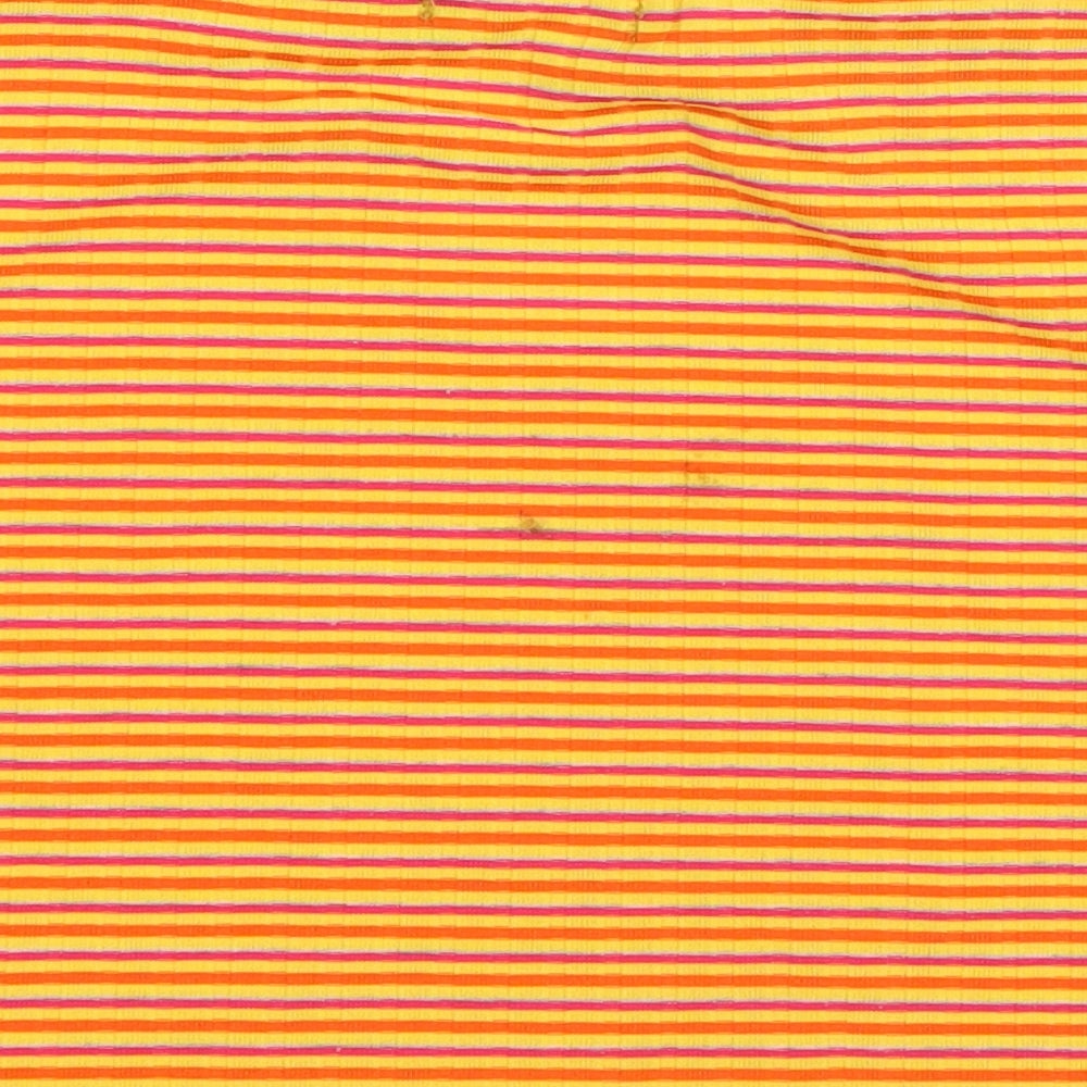 PRETTYLITTLETHING Womens Orange Striped  Cropped T-Shirt Size 8
