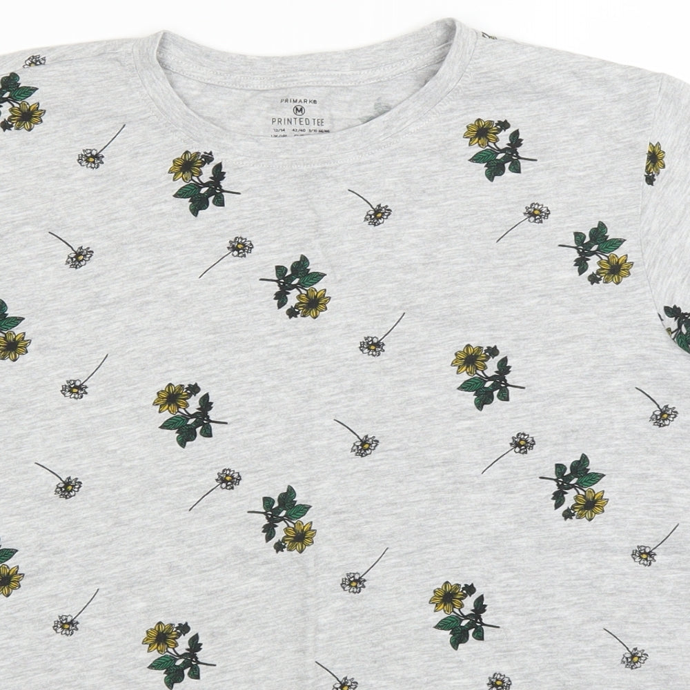 Primark Womens Grey Floral  Basic T-Shirt Size M