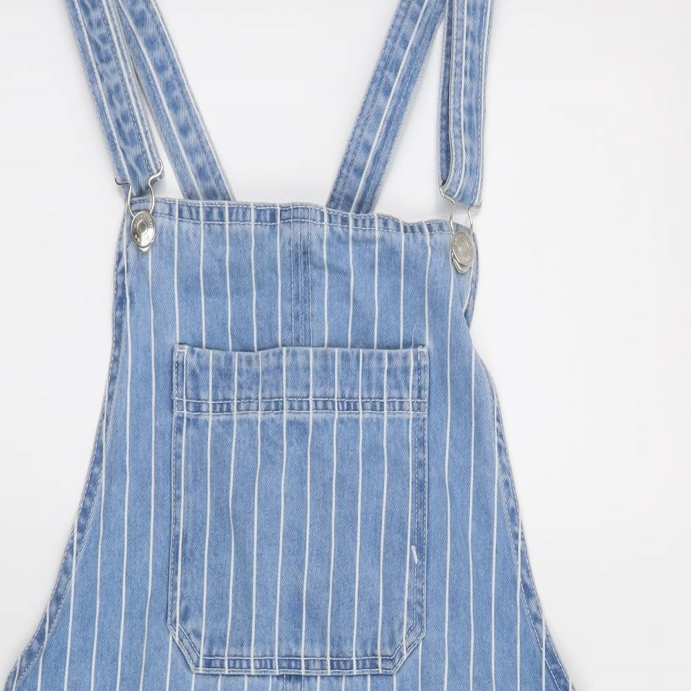 Matalan Womens Blue Striped  Pinafore/Dungaree Dress  Size 16