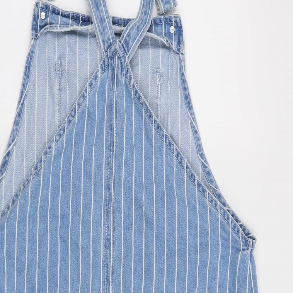 Matalan Womens Blue Striped  Pinafore/Dungaree Dress  Size 16