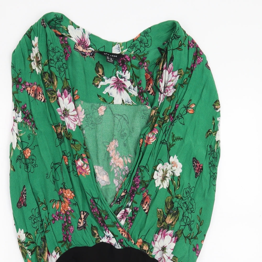 New Look Womens Green Floral  Bodysuit One-Piece Size 14