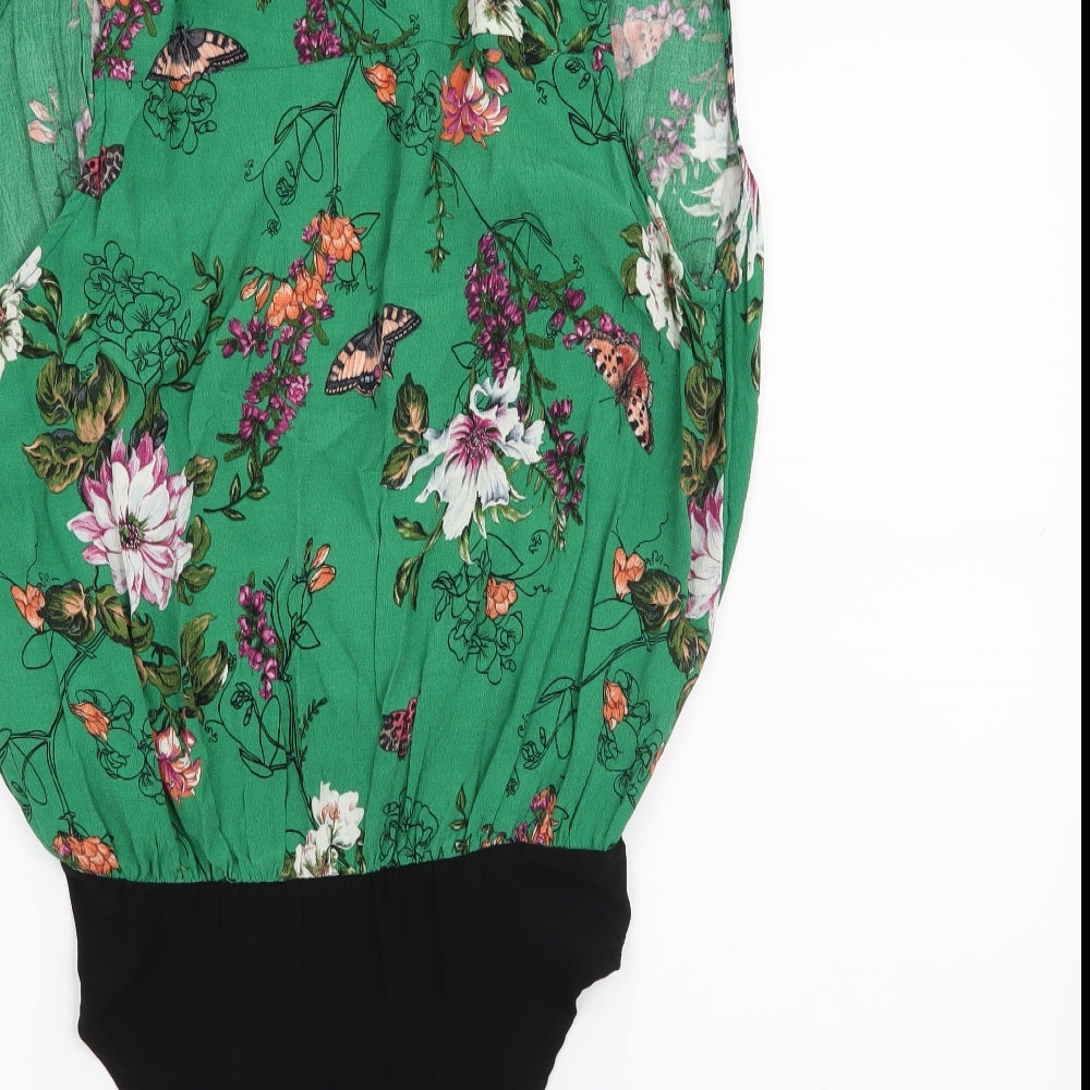 New Look Womens Green Floral  Bodysuit One-Piece Size 14