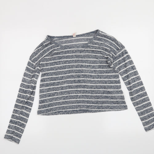 Diverse Womens Blue Striped  Basic T-Shirt Size M