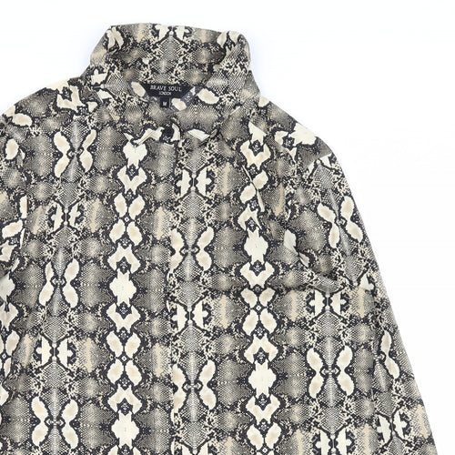 brave soul london Womens Yellow Animal Print  Basic Button-Up Size M  - snake skin