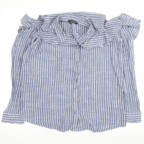 Select Womens Blue Striped  Basic Button-Up Size 14
