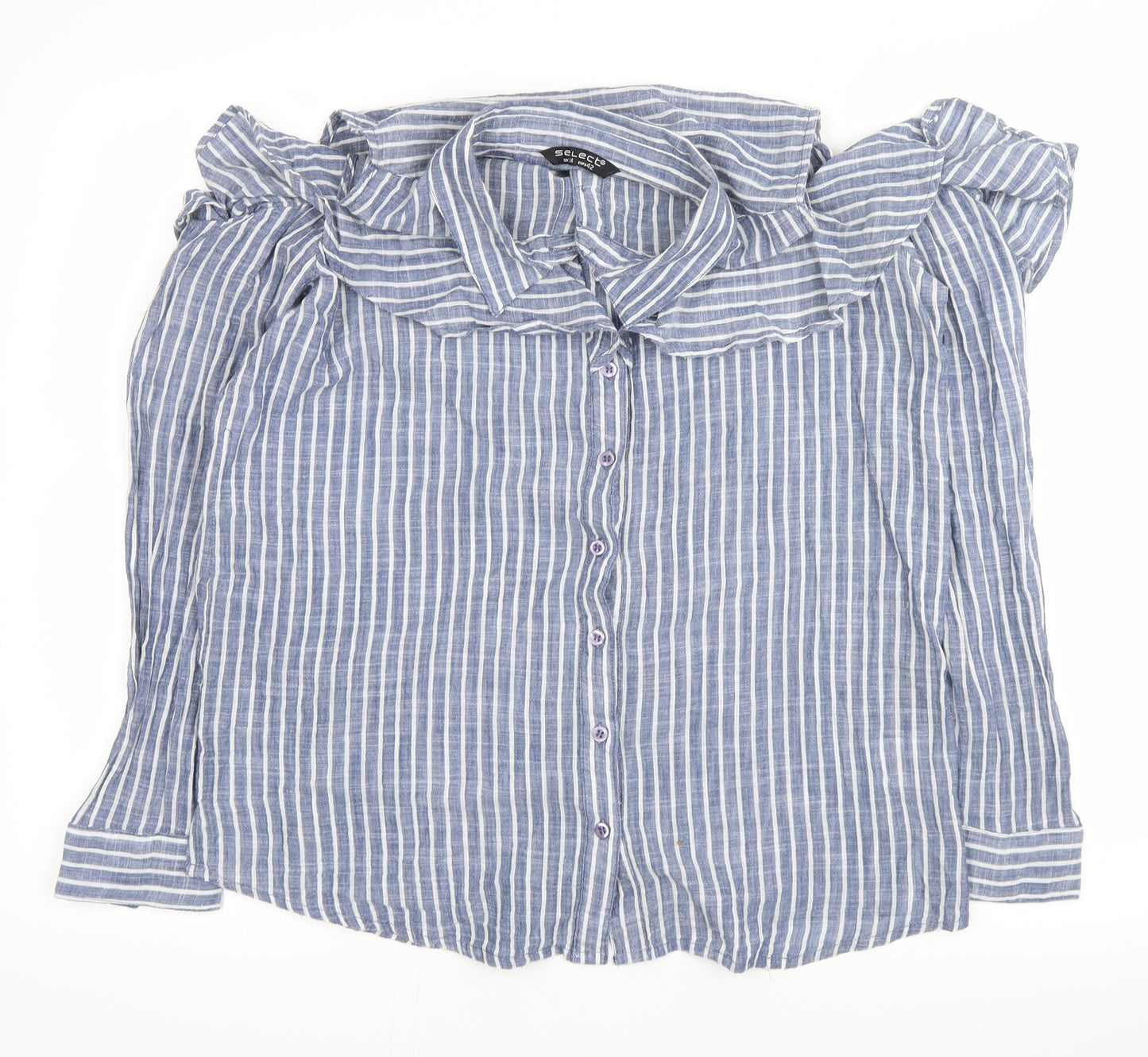 Select Womens Blue Striped  Basic Button-Up Size 14