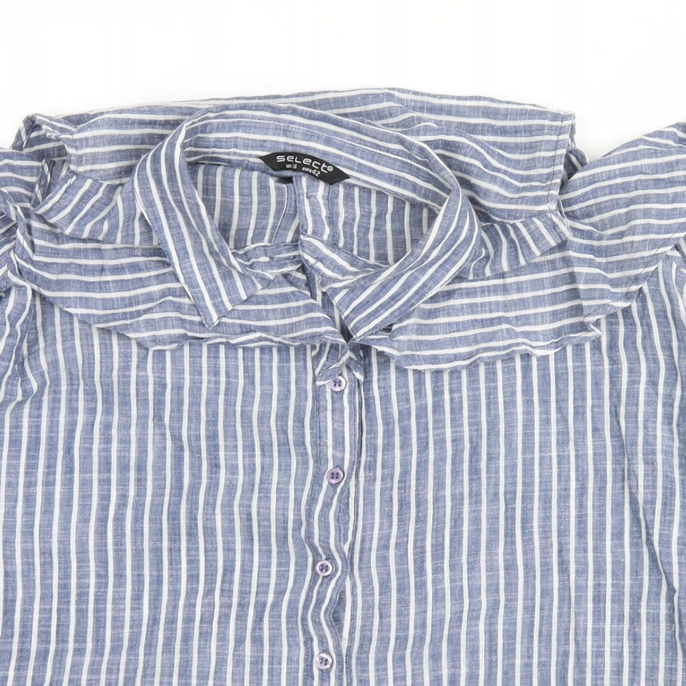 Select Womens Blue Striped  Basic Button-Up Size 14