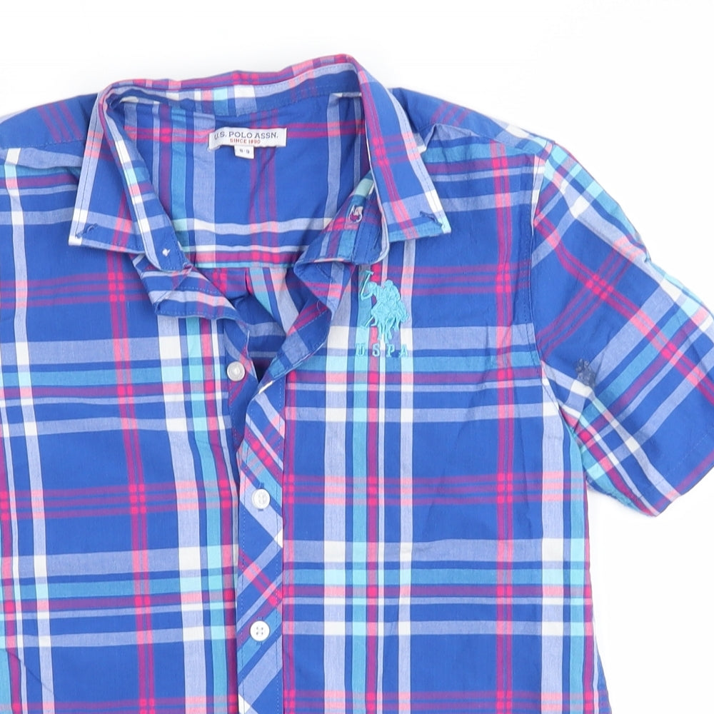 U.S Polo Assn  Boys Blue Plaid  Basic Button-Up Size 8-9 Years