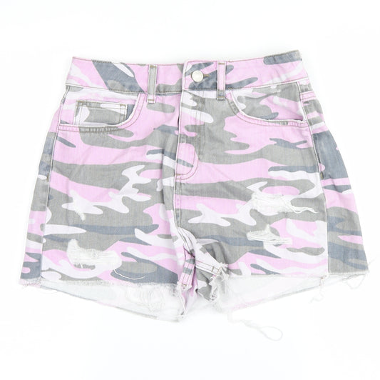 Front view of New Look girls’ pink camouflage cargo shorts, size 14, years