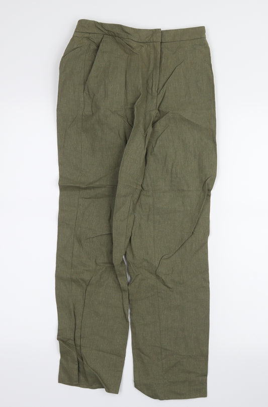 Front view of H&M women’s green trousers, size UK 6