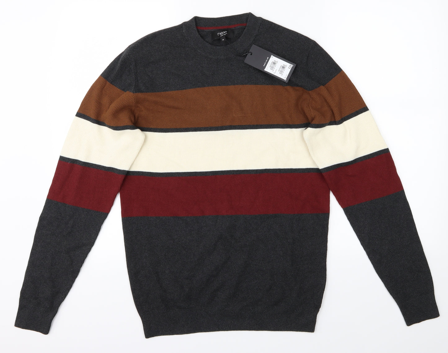 NEXT Mens Grey Striped  Pullover Jumper Size M