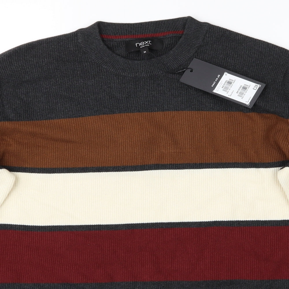 NEXT Mens Grey Striped  Pullover Jumper Size M