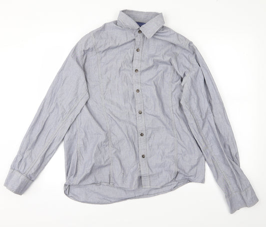 Front view of RESERVED men’s blue button-up, size L