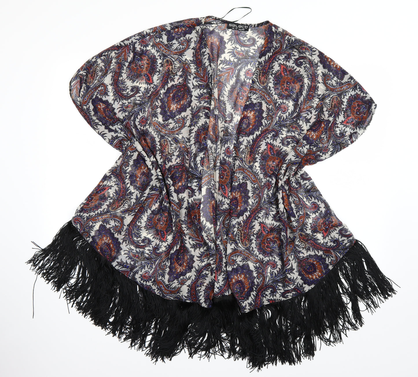 Select Womens Multicoloured Paisley  Kimono Poncho Size 12  - Tassel Hem