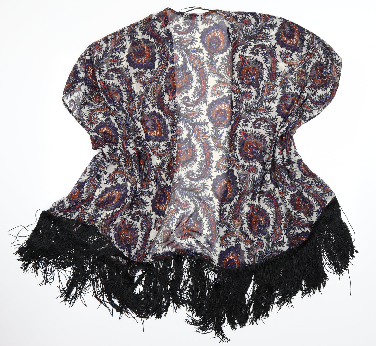 Select Womens Multicoloured Paisley  Kimono Poncho Size 12  - Tassel Hem